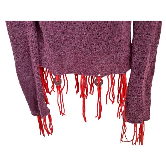 Vintage Red & Purple Knit Cardigan Fairy Lace Whimsical Bohemian Sheer - Picture 9 of 16